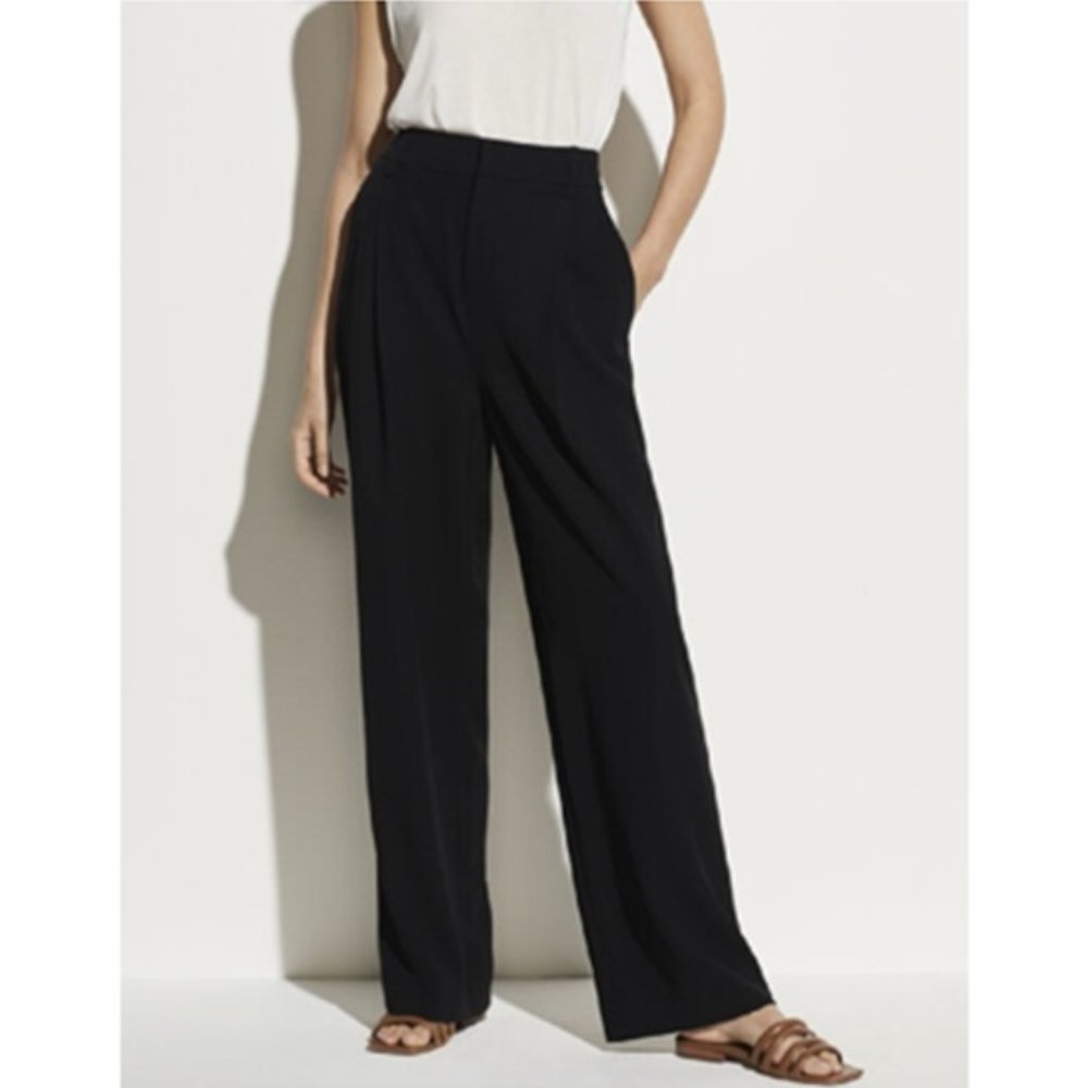 VINCE Pleated High Rise Black Tapered Dress Pants